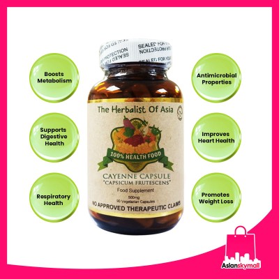 The Herbalist Of Asia  Cayenne Capsule 500mg 90 Vegetarian Capsules