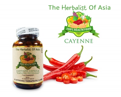 The Herbalist Of Asia  Cayenne Capsule 500mg 90 Vegetarian Capsules